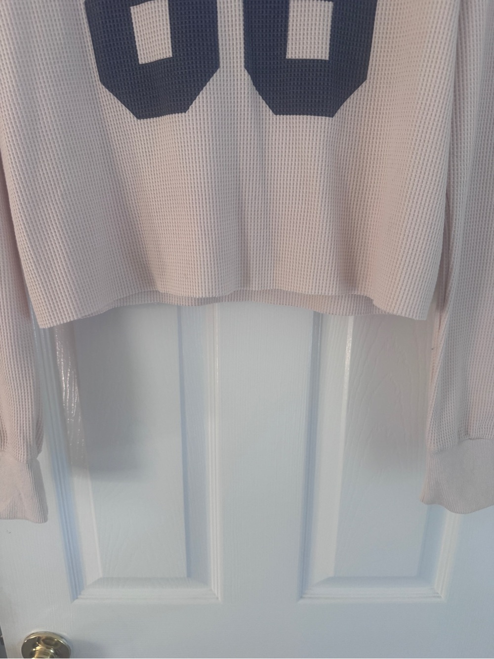 Waffle-Knit Long Sleeve Top Cropped for Women Staple Shirt - Picture 5 of 13
